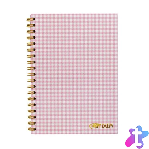 Spirálfüzet, B5, vonalas, 80 lap, FSC, PUKKA PAD "Carpe Diem", rózsaszín kockás