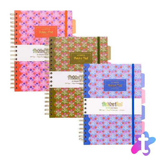 Spirálfüzet, B5, vonalas, 100 lap, PUKKA PAD "Floral Project Book", vegyes minta