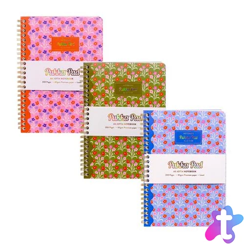 Spirálfüzet, A5, vonalas, 100 lap, PUKKA PAD "Floral Jotta Notebook", vegyes minta