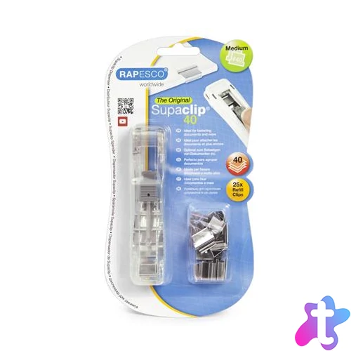Kapocsadagoló, színes kapcsokkal, RAPESCO, "Supaclip 40", átlátszó