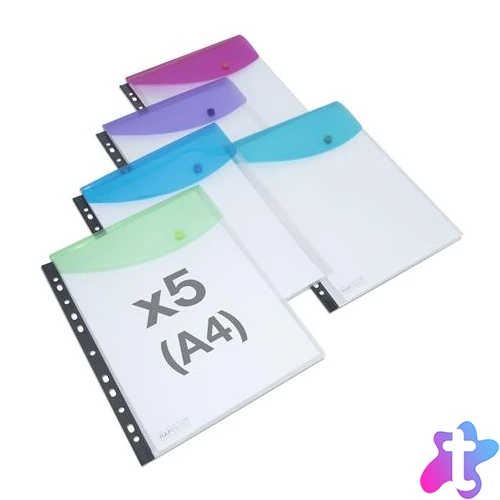 Irattartó tasak, A4+, lefűzhető, patentos, RAPESCO "Eco", áttetsző vegyes színek