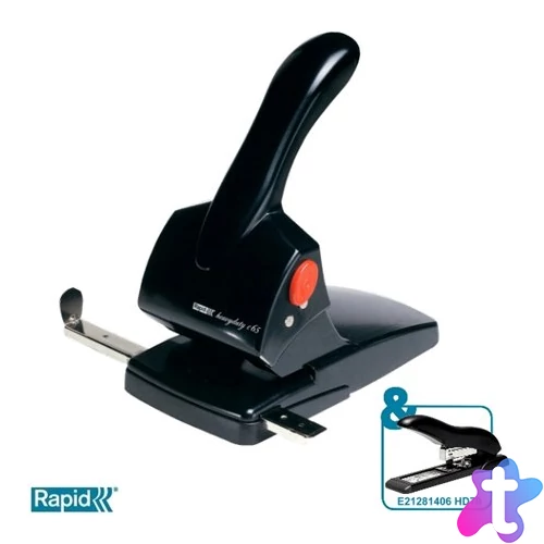 Lyukasztó, nagyteljesítményű, kétlyukú, 65 lap, RAPID "HDC65 Fashion", fekete