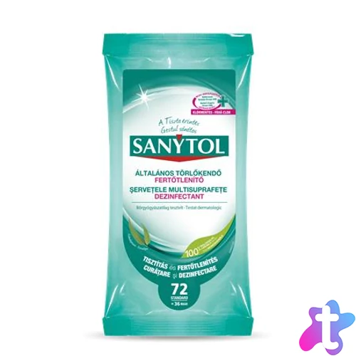 Fertőtlenítő törlőkendő, 36 db maxi/72 db standard, SANYTOL
