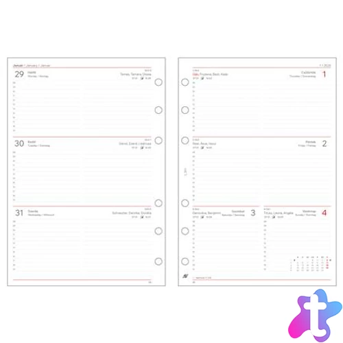 Kalendárium betét, tervező, heti, "L", SATURNUS, fehér 2026