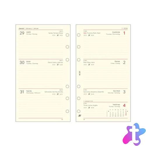 Kalendárium betét, tervező, heti, "M", SATURNUS, chamois 2026