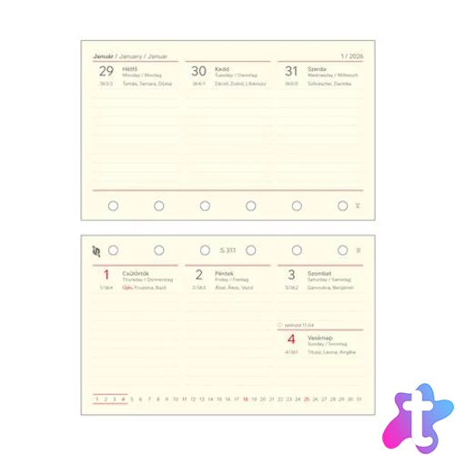 Kalendárium betét, tervező, heti, "S", SATURNUS, chamois 2026