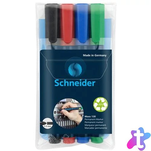 Alkoholos marker készlet, 1-3 mm, kúpos, SCHNEIDER "Maxx 130", 4 különböző szín
