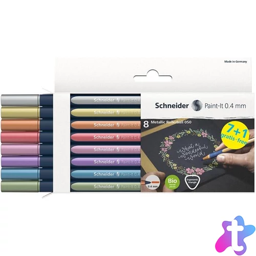 Metálfényű rollertoll készlet, 0,4 mm, SCHNEIDER "Paint-It 050" 8 különböző szín