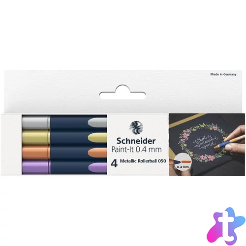 Metálfényű rollertoll készlet, 0,4 mm, SCHNEIDER "Paint-It 050" 4 különböző szín