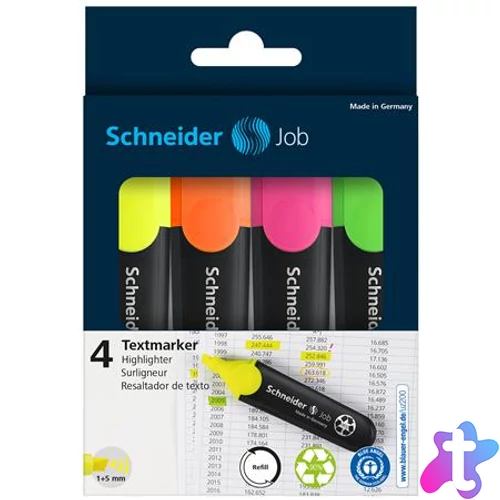 Szövegkiemelő készlet, 1-5 mm, SCHNEIDER "Job 150", 4 különböző szín