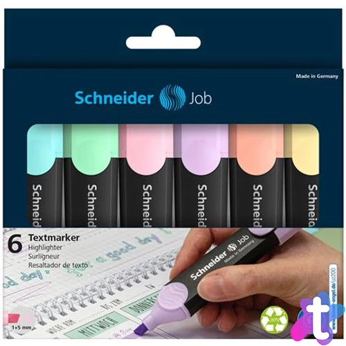 Szövegkiemelő készlet, 1-5 mm, SCHNEIDER "Job Pastel", 6 különböző pasztell szín