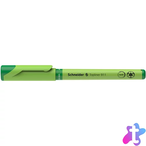 Tűfilc, 0,4 mm, cserélhető betétes, újrahasznosított tolltest, SCHNEIDER "Topliner 911", zöld