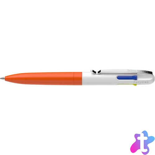 Golyóstoll, 0,5 mm, nyomógombos, négyszínű, SCHNEIDER "Take 4 Neon", narancs-fehér