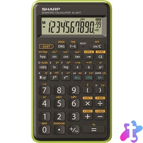 Számológép, tudományos, 146 funkció, SHARP "EL-501TBGR", fekete-zöld, bliszteres