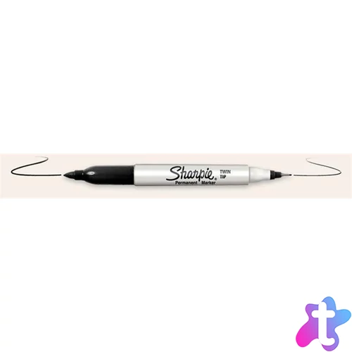 Alkoholos marker, kúpos, kétvégű, SHARPIE "Twin Tip", fekete