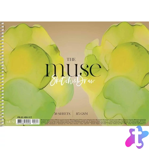 Vázlatfüzet, spirál, A4, 115 g, 50 lap, SHKOLYARYK "Sketch&Draw Muse"