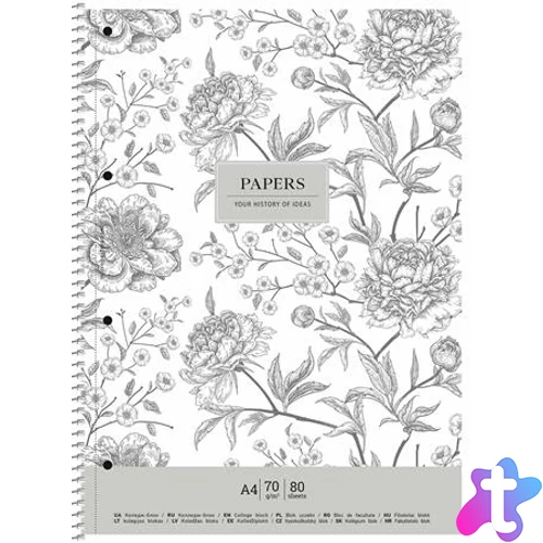 Spirálfüzet, A4+, vonalas, 80 lap, SHKOLYARYK "Vintage flowers", vegyes