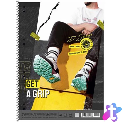 Spirálfüzet, A4+, kockás, 80 lap, SHKOLYARYK "Get a grip", vegyes