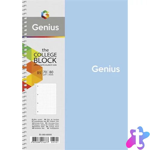 Spirálfüzet, B5, kockás, 80 lap, SHKOLYARYK "Genius", vegyes