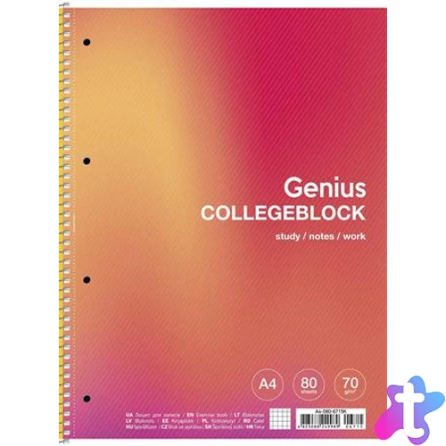 Spirálfüzet, A4+, kockás, 80 lap, SHKOLYARYK "Genius", vegyes