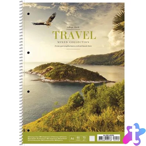 Spirálfüzet, A4+, kockás, 80 lap, SHKOLYARYK "Travel", vegyes
