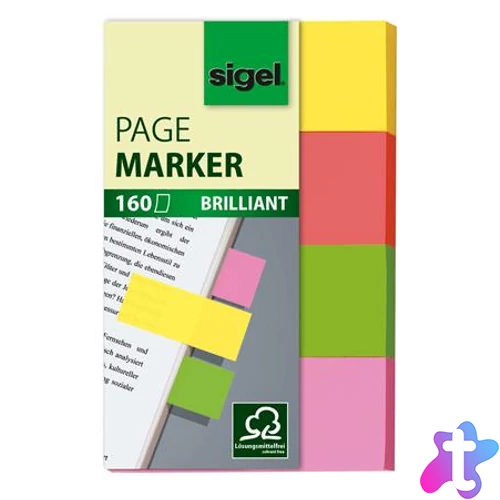 Jelölőcímke, papír, 4x40 lap, 20x50 mm, SIGEL "Brilliant", vegyes szín