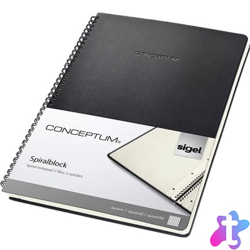 Spirálfüzet, exkluzív, A4, kockás, 80 lap, keményfedeles, SIGEL "Conceptum", fekete