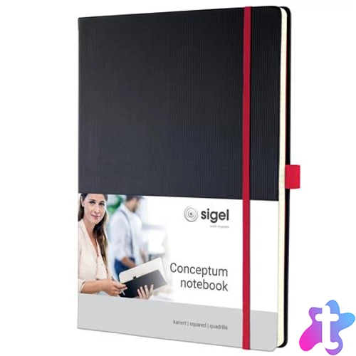 Jegyzetfüzet, exkluzív, A4, kockás, 97 lap, keményfedeles, SIGEL "Conceptum Red Edition", fekete-piros
