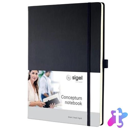 Jegyzetfüzet, exkluzív, A4, vonalas, 97 lap, keményfedeles, SIGEL "Conceptum", fekete