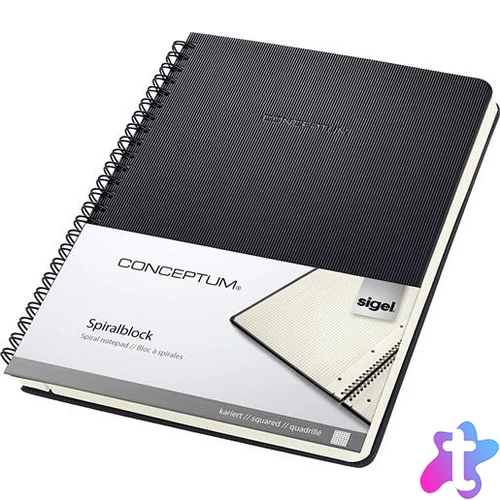 Spirálfüzet, exkluzív, A5, kockás, 80 lap, keményfedeles, SIGEL "Conceptum", fekete