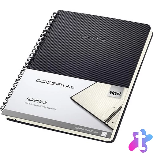 Spirálfüzet, exkluzív, A5, vonalas, 80 lap, keményfedeles, SIGEL "Conceptum", fekete