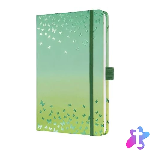 Jegyzetfüzet, exkluzív, 135x203 mm, vonalas, 87 lap, keményfedeles, SIGEL "Jolie" Butterfly Confetti, lime