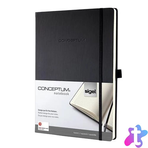 Jegyzetfüzet, exkluzív, A6, kockás, 97 lap, keményfedeles, SIGEL "Conceptum", fekete