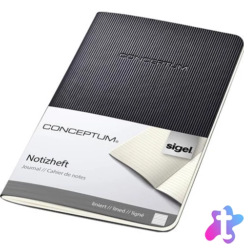 Füzet, exkluzív, A6, vonalas, 32 lap, puhafedeles, SIGEL "Conceptum", fekete