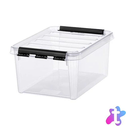 Műanyag tárolódoboz, 8 liter, fekete fogantyúkkal, SMARTSTORE "Classic 10", átlátszó