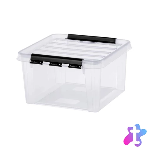 Műanyag tárolódoboz, 8 liter, fekete fogantyúkkal, SMARTSTORE "Classic 12", átlátszó
