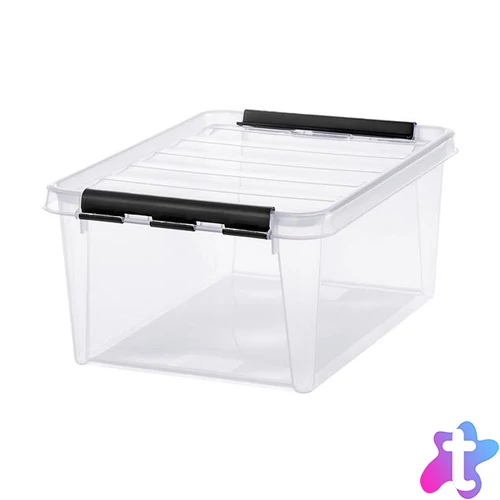 Műanyag tárolódoboz, 14 liter, fekete fogantyúkkal, SMARTSTORE "Classic 15", átlátszó