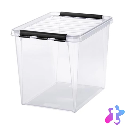Műanyag tárolódoboz, 25 liter, fekete fogantyúkkal, SMARTSTORE "Classic 16", átlátszó