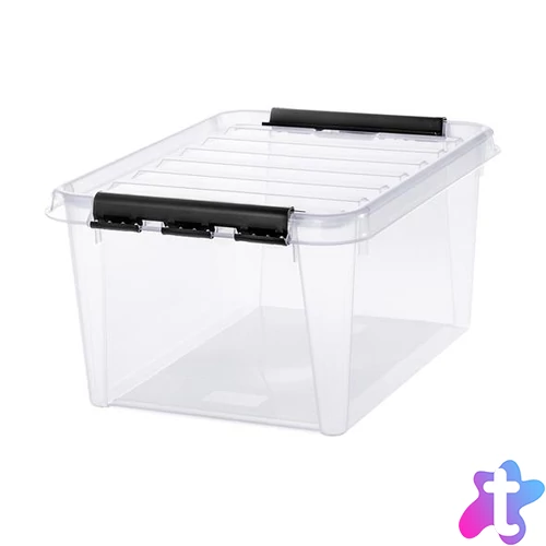 Műanyag tárolódoboz, 32 liter, fekete fogantyúkkal, SMARTSTORE "Classic 31", átlátszó