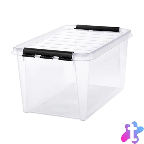 Műanyag tárolódoboz, 47 liter, fekete fogantyúkkal, SMARTSTORE "Classic 45", átlátszó