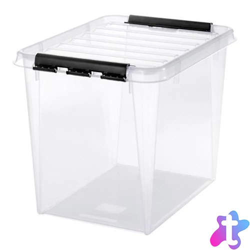 Műanyag tárolódoboz, 52 liter, fekete fogantyúkkal, SMARTSTORE "Classic 50", átlátszó