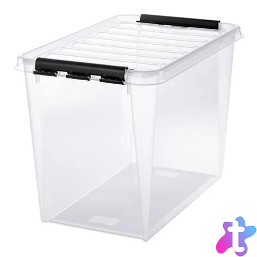 Műanyag tárolódoboz, 61 liter, fekete fogantyúkkal, SMARTSTORE "Classic 65", átlátszó
