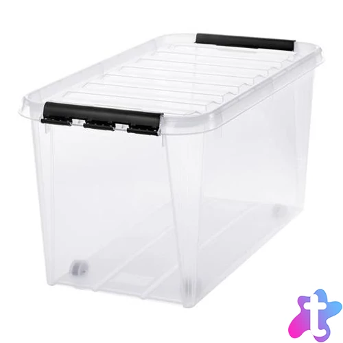 Műanyag tárolódoboz, 70 liter, fekete fogantyúkkal, SMARTSTORE "Classic 70", átlátszó