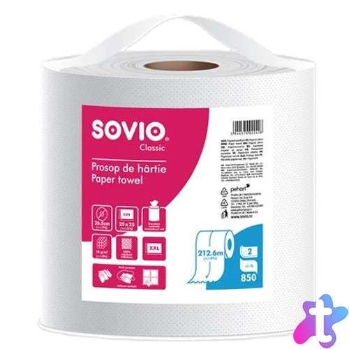Törlőpapír, tekercses, 212,6 m,  26,5 cm átmérő, 2 rétegű, SOVIO, hófehér