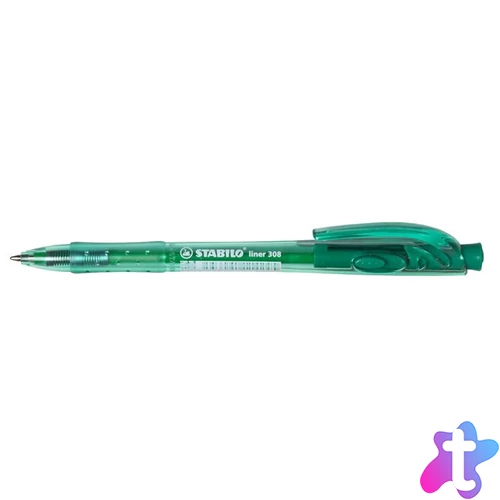 Golyóstoll, 0,38 mm, nyomógombos, STABILO "Liner 308", zöld