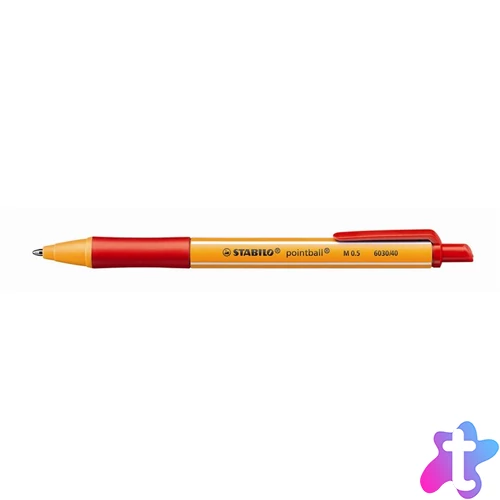 Golyóstoll, 0,5 mm, nyomógombos, STABILO "Pointball", piros