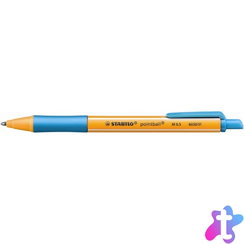 Golyóstoll, 0,5 mm, nyomógombos, STABILO "Pointball", türkiz