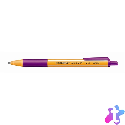 Golyóstoll, 0,5 mm, nyomógombos, STABILO "Pointball", lila