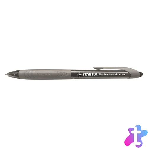 Golyóstoll, 0,35 mm, nyomógombos, szürke tolltest, STABILO "Performer+", fekete