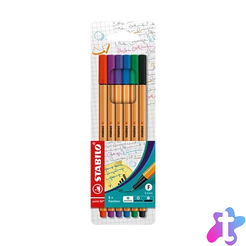 Tűfilc készlet, 0,4 mm, STABILO "Point 88", 6 különböző szín